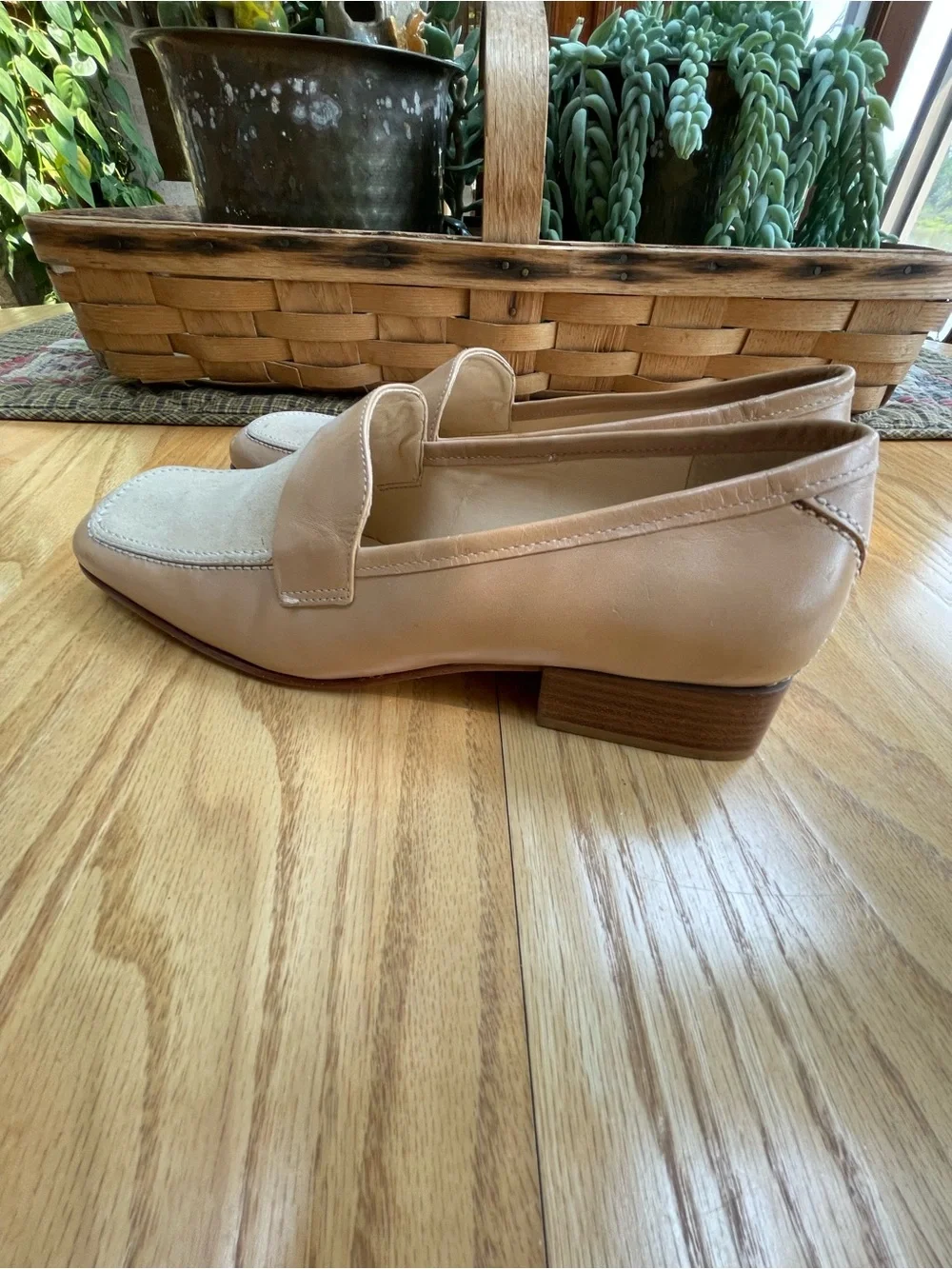 ANTONIO MELANI Two-Tone Tan and Cream Leather Suede Loafers